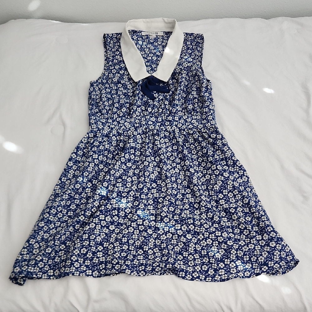 Kids Floral Blue & White Collar Dress
